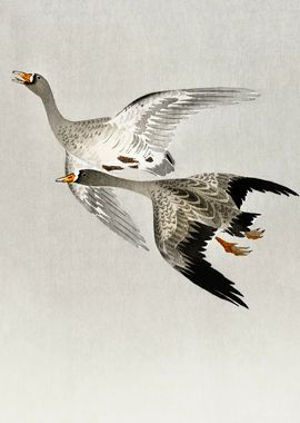 Flying Geese woodblock art