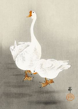 White Geese woodblock art