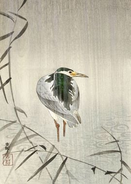 Bird in the rain woodblock