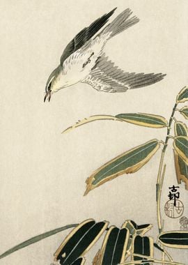 Bird and bamboo tree print