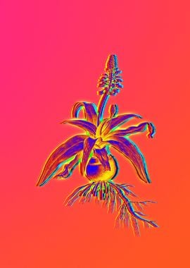 Neon Blue Floral Drawing