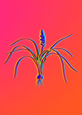 Neon Blue Floral Drawing