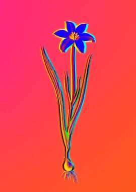 Neon Blue Floral Drawing