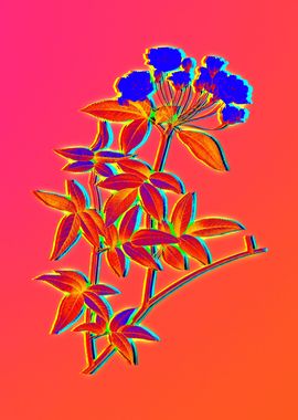 Neon Blue Floral Drawing