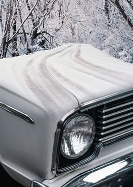 Vintage car in snow winter