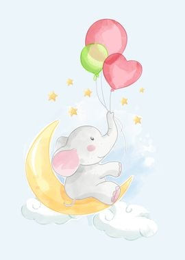 cute elephant on moon