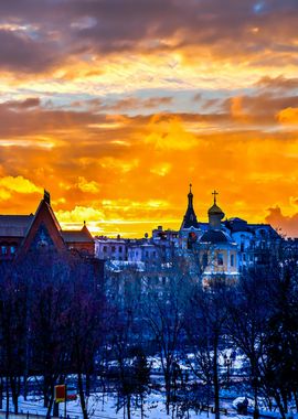 City Skyline At Sunset