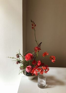 red flower vase