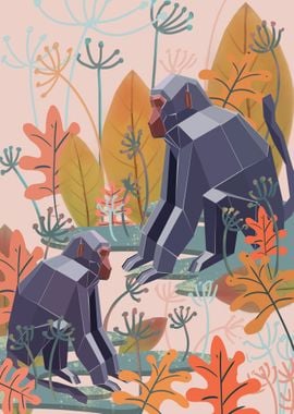 Monkey Animals with leaves