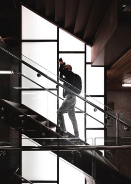 standing man on stairs