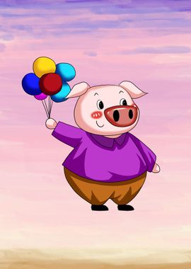 Piggy fly with airballoons