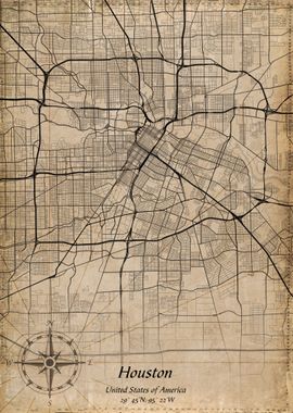 houston vintage city map