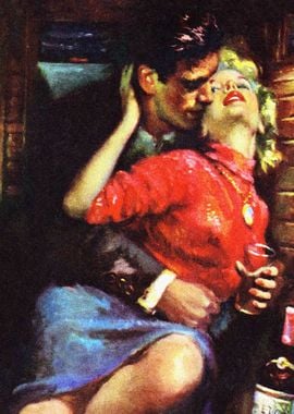 Love in the train pulp art