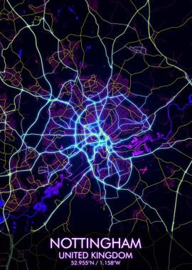 Nottingham Night City Map