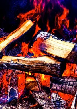 Burning Wood In Fireplace