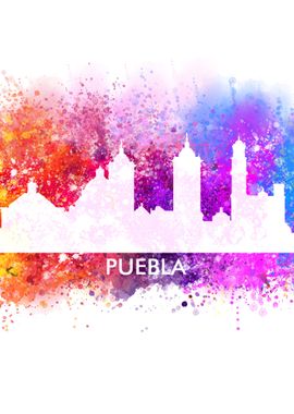 puebla watercolor skyline