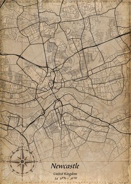 newcastle vintage city map