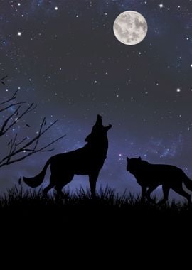 Wolf howling at the moon