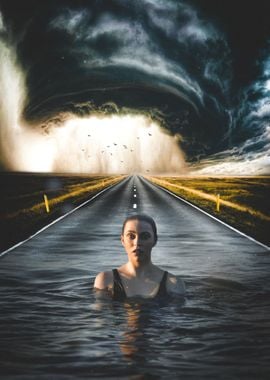 Tornado Girl Swim on Road