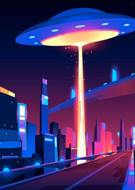 Synthwave Neon UFO