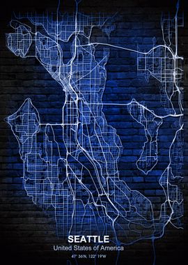 seattle blue wall map