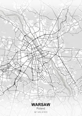 warsaw city map white