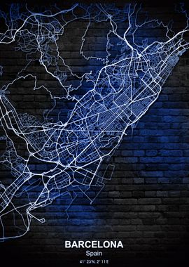 barcelona blue wall map