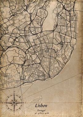 lisbon vintage map