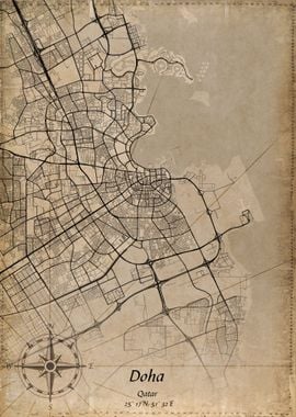 doha qatar vintage map