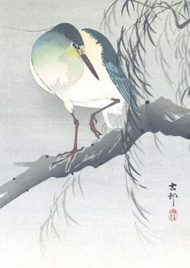 Heron on Willow Tree Print