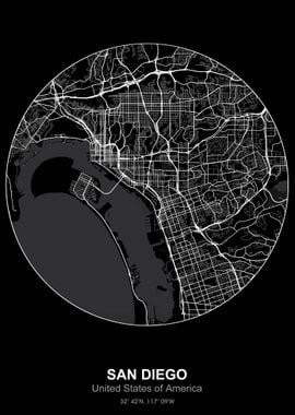 san diego circle map black