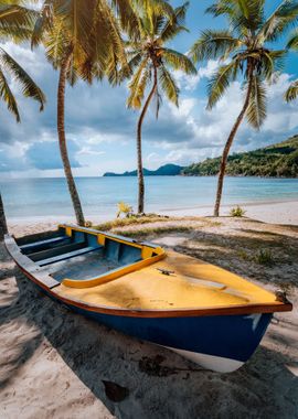 Boat Under Coconut Palm Tr