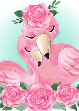 Cute flamingo mother 