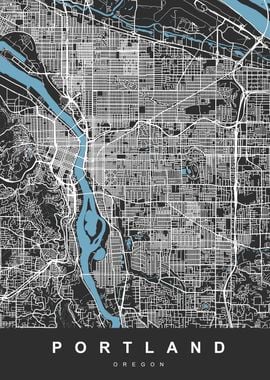 Portland Map Oregon Black