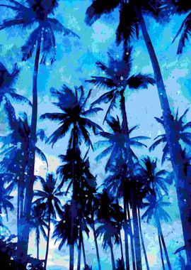 Tropical Palm Forrest blue