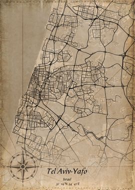 tel aviv yafo vintage map