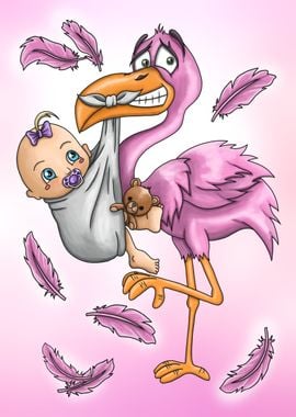 Cute flamingo and baby