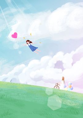 Girl with balloon flying