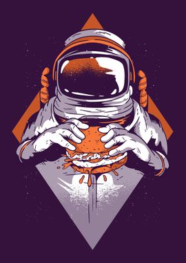 astronaut eating a burger