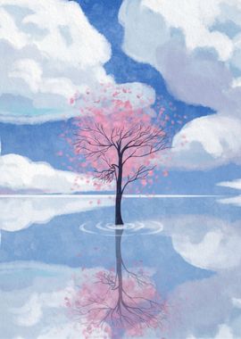 Tree in water clouds