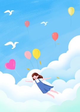 Girl with Balloons Clouds