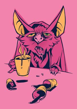 A bat drinking coffee