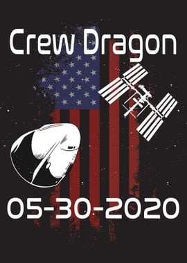 Iss Crew Dragon with Flag