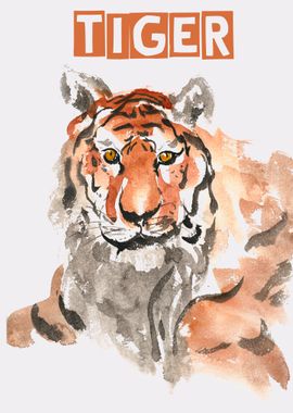 Tiger Animal ink painted