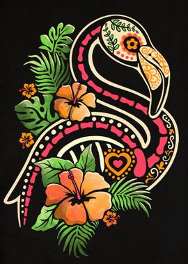 Flamingo tropical calavera