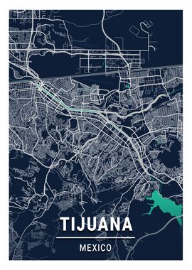 Tijuana Blue Dark City Map