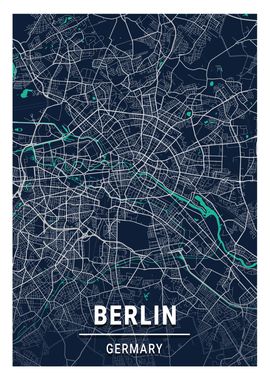 Berlin Blue Dark City Map