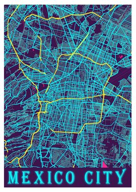  Mexico City Neon City Map