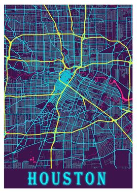  Houston Neon City Map