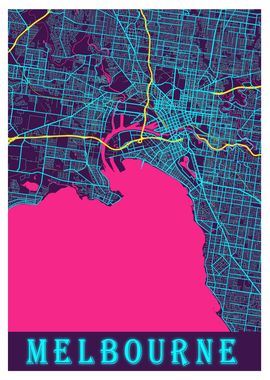 Melbourne Neon City Map